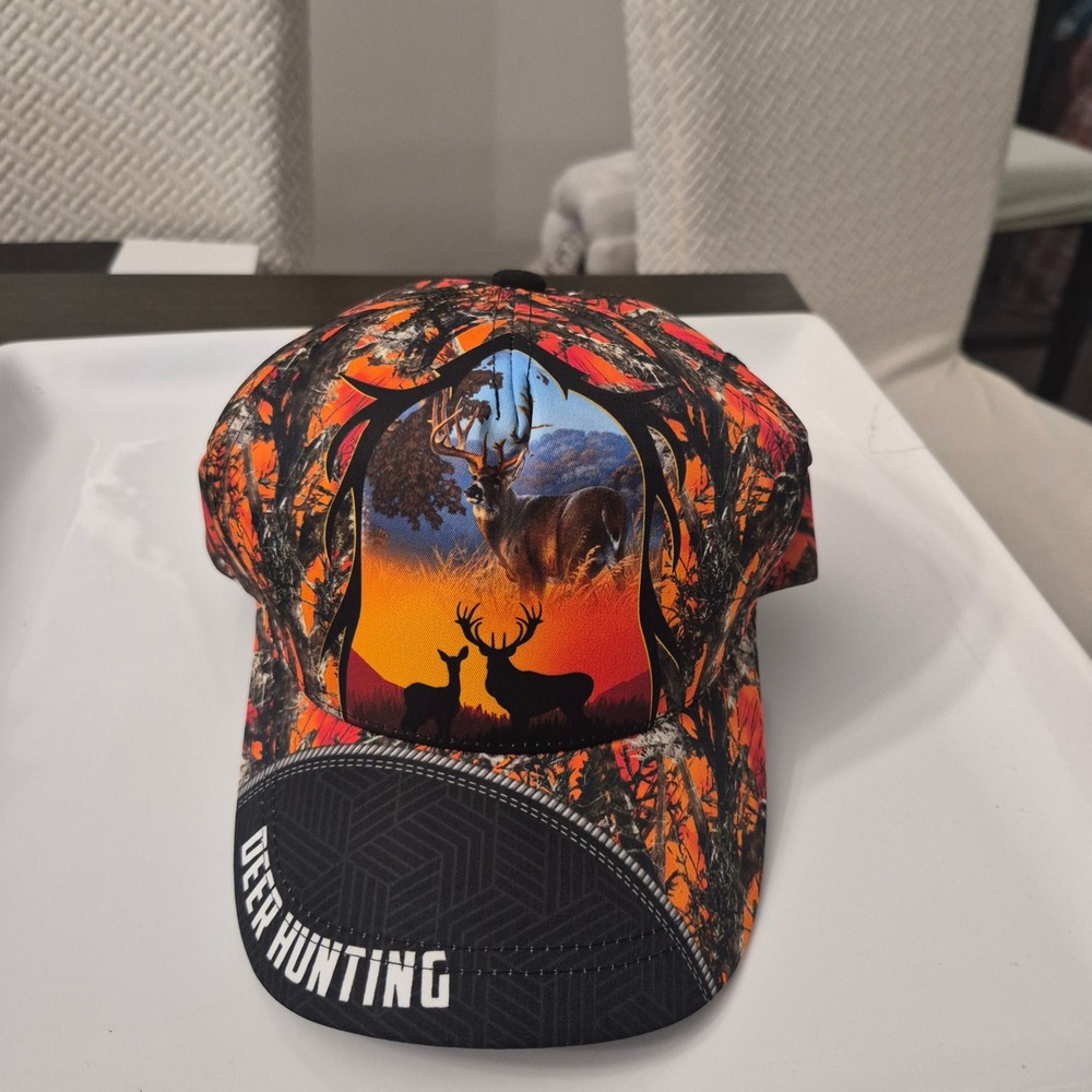 Deer Hunting Blaze Orange Camo Baseball Cap Mens Adjustable Hunting Hat Camo